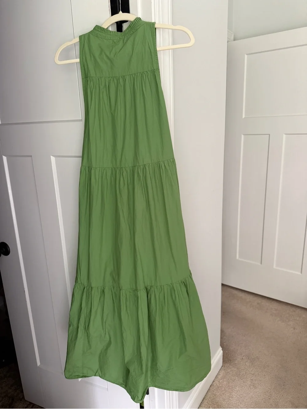Olivia James green maxi tie neck pockets tiered dress